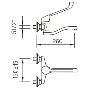 Alternative view of Clever Panam keukenmengkraan met onderuitloop en lange hendel, wandmodel hoh 150 mm chroom