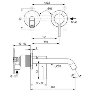 Alternative view of Ideal Standard Joy opbouwdeel 2-gats wastafelmengkraan (wand) exclusief inbouwdeel magnetic grey