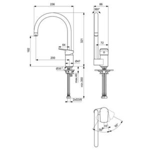 Alternative view of Ideal Standard Ceraplan keukenmengkraan met hoge uitloop chroom