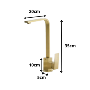 de afmetingen van een vierkante gouden keukenkraan