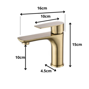 Afmetingen van een gouden wastafelkraan