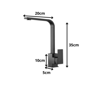 de afmetingen van een vierkante zwarte keukenkraan