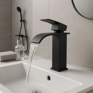 Mat zwarte waterval wastafelkraan