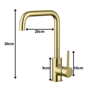 Afmetingen gouden U vorm keukenkraan