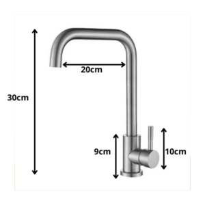 Afmetingen keukenkraan met U uitloop staal