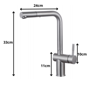 Afmetingen van een keukenkraan met uittrekbare uitloop