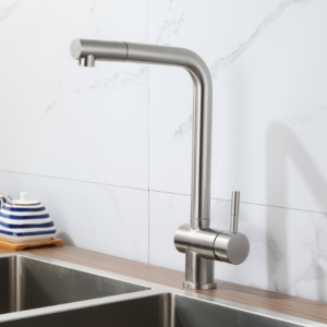 RVS keukenkraan met pull out sfeerfoto