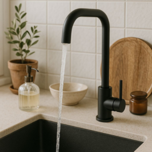 Zwarte moderne keukenkraan met U uitloop